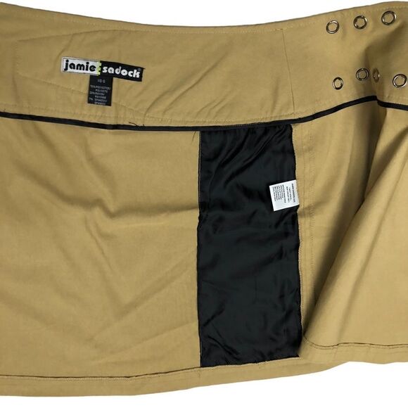 Rare Jamie Sadock Adjustable Snap Geometric Tan Black Pocket Mini Skirt Sz XS-S - Picture 9 of 14